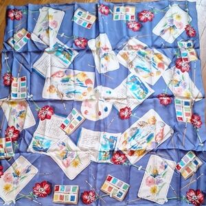 Talbots Blue Artist And Floral Print Scarf